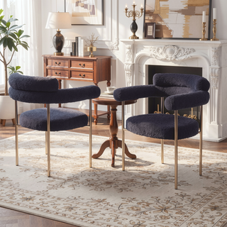 Sunvega Modern Boucle Fabric Upholstered Dining Chair Set with Black Metal Legs