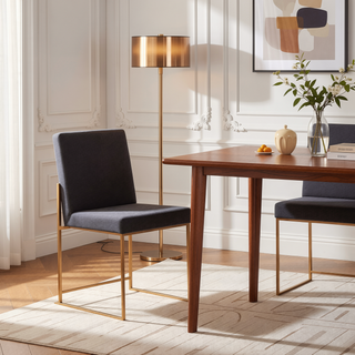 Sunvega Fuji High Back Dining Chair with Upholstered Seat and Gold Steel Frame