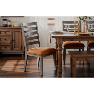 Sunvega Ladderback Side Chair with Upholstered Seat in Rustic Gray Finish