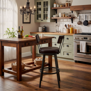 Sunvega Brown Metal Swivel Bar Stool with Faux Leather Upholstery
