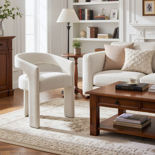 Sunvega White Chenille Upholstered Side Chair with Foam Seat (Set of 2)
