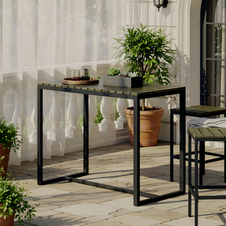 Sunvega Modern Industrial Bar Table with Acacia Wood Slat Top and Metal Frame