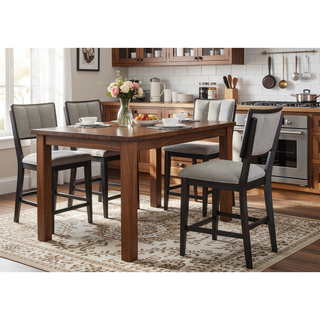 Sunvega Farmhouse Contemporary High-back Chairs with Dark Wooden Frames and Gray Upholstery
