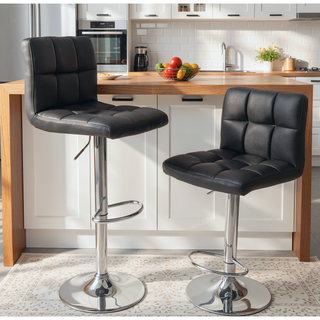 Sunvega Faux Leather Adjustable Hydraulic Swivel Bar Stool Set of 2 Black