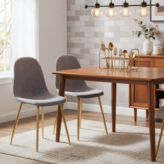 Sunvega Contemporary Gold Steel and Light Grey Fabric Pebble Chairs Set of 2