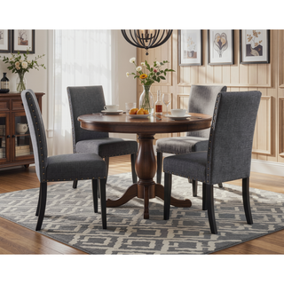 Sunvega Gray Linen and Cotton Fabric Dining Chairs with Nailhead Trim, Set of 2