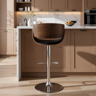 Sunvega Adjustable Black and Chrome Bar Stool with Backrest and Footrest