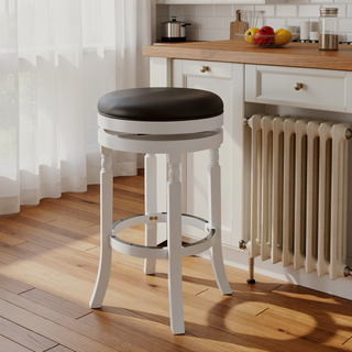 Sunvega 30 Inch Bar Stool with Weathered Gray Finish and Beige Fabric Seat