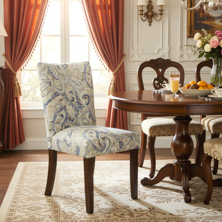 Sunvega Blue Cream Velvet Paisley Print Parsons Dining Chairs Set of 2