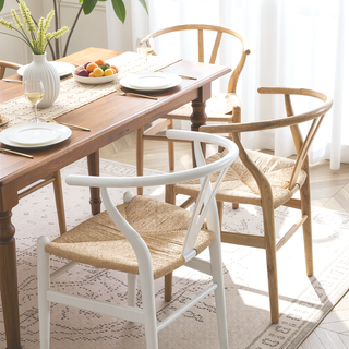 Sunvega White Stained Ash Wood Wishbone Chair with Hand Woven Paper Cord Seat