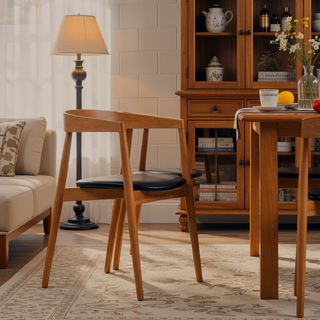 Sunvega Stackable Solid Oak Dining Chair with Faux Leather Upholstery