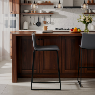 Sunvega Modern Faux Leather and Metal Barstools with Footrest Set of 2