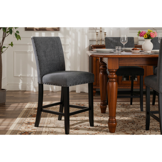 Sunvega White Fabric Finish Bar Stool with Nailhead Trim in Transitional Style