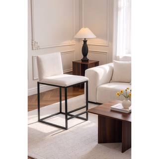 Sunvega Upholstered Linen Bar Stools Set of 2 with Metal Frame and Footrest