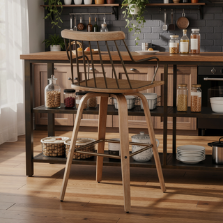 Sunvega Preston Farmhouse Counter Stool with White Washed Wood and Swivel Seat