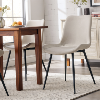 Sunvega Light Gray Artificial Leather Dining Chair with Curved Widened Cushion
