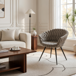Sunvega Braided Matisse Contemporary Chair with Grey Faux Leather and Fabric Upholstery