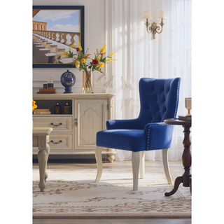 Sunvega Blue Fabric Upholstered Dining Chair with Antique Platinum Finish