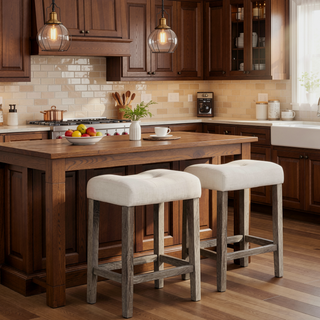 Sunvega Linen Blend Upholstered Side Chair Set of 2 with Oak Finish for Dining Room