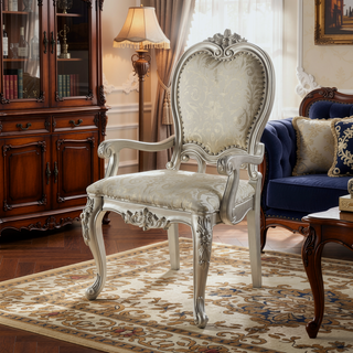 Sunvega Fabric Upholstered Arm Chair with Champagne Finish and Padded Cushions Set of 2