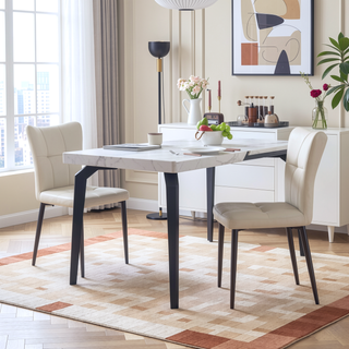 Sunvega Set of 2 High-Back Dining Chairs with Wrought Iron Frame and Leather Seat