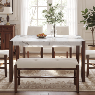 Sunvega 4 Piece Dining Table Set with 2 Upholstered Chairs and 1 Bench
