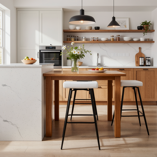 Sunvega Ale Fixed-Height Bar Stool with Upholstered Seat and Black Metal Base