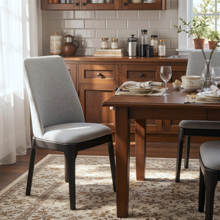 Sunvega Light Grey Linen Upholstered Side Chairs with Wood Tapered Legs Set of 2