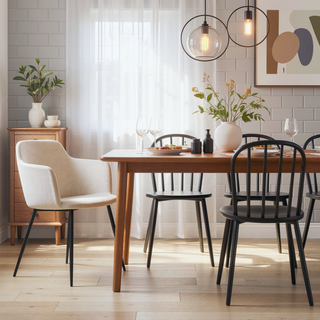 Sunvega Industrial Black Metal and Cream Fabric Upholstered Dining Accent Chair