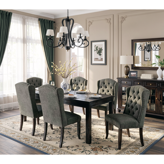 Sunvega Rustic Style Antique Black And Gray Finish 2pc Side Chair With Button Tufted