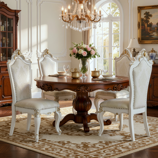 Sunvega Butterscotch Faux Leather Upholstered Side Chairs with Antique Pearl Finish