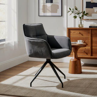 Sunvega Modern Charcoal Velvet Dining Accent Chair with Black Metal Legs