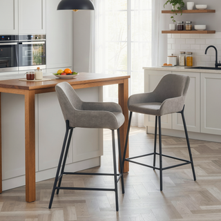 Sunvega Industrial Black Metal and Grey Faux Leather Counter Stool Set of 2