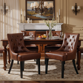 Sunvega Contemporary Upholstered Dining Chairs with Tufted Diamond Stitch and Wood Legs
