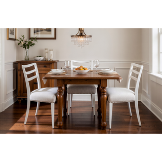 Sunvega White Finish Ladderback Side Dining Chair with Polyester Upholstered Seat Set of 2
