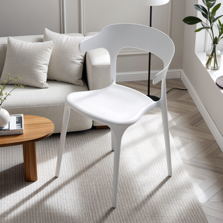 Sunvega Stackable Plastic Dining Chairs Set of 4 in White with Reinforced Feet