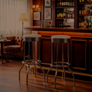 Sunvega Mid-Century Swivel Bar Stool with White Leatherette Upholstered Seat