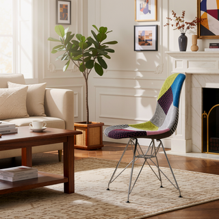 Sunvega Bohemian Style Patchwork Accent Chair with Geometric Pattern and Chromed Legs