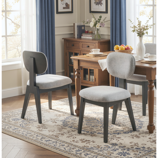 Sunvega Set of 2 Light Gray Fabric Upholstered Dining Chairs with Gray Wood Frame