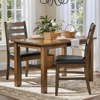 Sunvega Contemporary Round Dining Table with Drop Leaf in Solid Rubber Wood