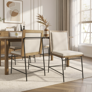 Sunvega Contemporary Oak Beige Upholstered Dining Side Chairs with Metal Legs