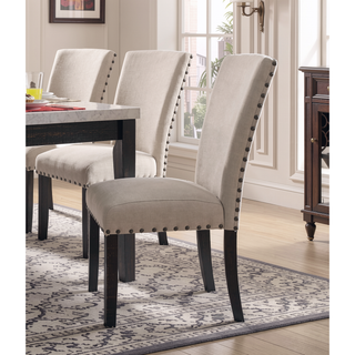 Sunvega Contemporary Linen and Dark Oak Finish Parson Dining Chairs Set of 2
