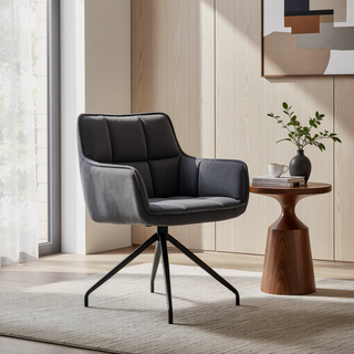 Sunvega Modern Charcoal Velvet Dining Accent Chair with Black Metal Legs