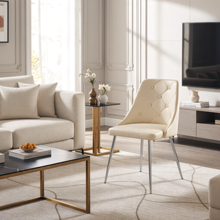 Sunvega Contemporary Faux Leather Dining Chair with Button Tufted Backrest and Metal Legs Set of 2