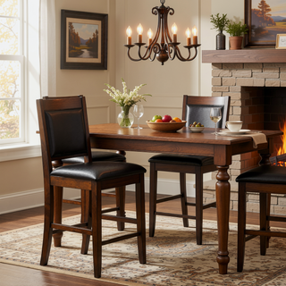 Sunvega Walnut Upholstered Counter Chair with Faux Leather and Tapered Legs