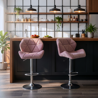 Sunvega Velvet Diamond Tufted Swivel Adjustable Height Barstool Set of 2 Gray