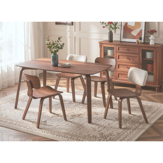 Sunvega Walnut Finish Side Chair with Sleek Minimalist Design and Curved Wooden Legs