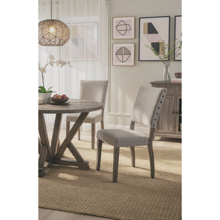 Sunvega Antique Light Gray Fabric Upholstered Dining Chair Set of 2 with Nailhead Trim
