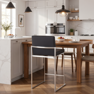 Sunvega Contemporary High Back Barstool Set of 3 with Faux Leather Upholstery