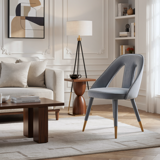 Sunvega Modern Velvet Upholstered Dining Chair with Gold Metal Tips for Dining Room